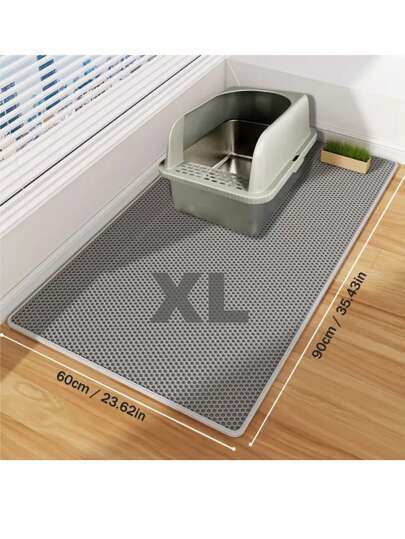 Extra-Large Double-Layer Cat Litter Mat Made Of EVA Material, Designed To Prevent Splashes And Leaks, Keeping Litter Contained. It Is Non-Slip, Washable, Waterproof, Odor-Resistant, And Easy To Clean - Perfect For Litter Boxes And Pet Item Protectors | Washable Cat Mat | Durable Cat Mat.