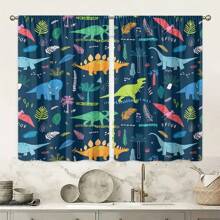 2 piezas de cortinas con estampado de dinosaurios juguetones - filtro de luz, diseño de bolsillo para vara para dormitorio, sala de estar, decoración de oficina - poliéster duradero, lavable a máquina