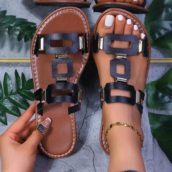 Sandalias planas casuales para mujer - Sandalias de verano con correa de tobillo ajustable, cubierta sintética de un vivo color amarillo y suela de goma cómoda para la playa, las compras, el uso diario, sandalias de tiras