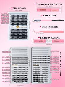 RITALASH 280pcs D Curl Christmas Gift Cluster Lash Kit DIY Eyelash Extensions Long Individual Lashes Mixed Tray Lash Clusters Extensions DIY Cluster Lash At Home With Bond And Seal Applicator Cluster Lash Remover And Lash Brush - Black - View 2