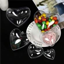 10pcs Transparent Acrylic Candy Boxes, Fillable Clear Heart-Shaped Ornaments Balls,Suitable For Christmas Tree Decoration, Wedding Party Home Hanging Decoration , Valentine's Day DIY Plastic Gifts Boxes Baubles