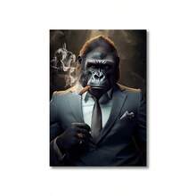 FajerminArt 1/3/5 件可选画框帆布墙画，吸烟大猩猩帆布墙画，大猩猩吸烟画，动物海报，猴子帆布画，适用于家庭客厅卧室酒吧咖啡店装饰，