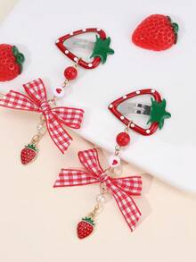 2个红色草莓樱桃发夹，带蝴蝶结，可爱甜美BB发夹，带长吊坠，适合作为礼物、发饰、情人节礼物、发卡、爪夹、学习用品、头部饰品、发夹 - 彩色 - 查看 3