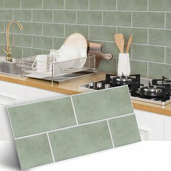 11.81英寸*5.91英寸深绿色仿砖纹墙贴，加厚防水装饰砖纹墙贴，可移除可水洗，适用于厨房、浴室、工业风格