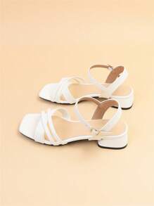 Wide Fit Women Simple Style Criss-Cross Slingback Low Heel Open Toe Sandals, New Summer Mid Heel Strap Classy Dress Shoes, Versatile Elegant High Heels