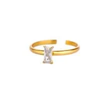 1 pièce Bague de pierre de naissance en zircone pour femme, en acier inoxydable couleur or, bague ajustable minimaliste, cadeau de bijouterie pour Noël et anniversaire