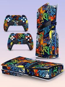 Juego de 4 piezas de piel de vinilo con estilo de graffiti para consola y controlador de juegos DISC Pro - Resistente a los arañazos, impermeable, a prueba de polvo - Envoltura de adhesivo con tema dinámico de graffiti de juegos genial - Multicolor - Ver 9