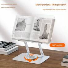 1pc Adjustable Aluminum Alloy Bookshelf, 360° Rotating Liftable Swivel Base, Elastic Page Clips, Ergonomic Desk And Kitchen Counter Recipe Holder For Cookbooks, Textbooks, Sheet Music, Student Reading, Reading Bookshelf, Tablet, Laptop Stand - Multicolor - View 5