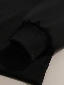 Conjunto de sudadera y pantalones de poliéster casual para mujeres de 3 piezas, pulóveres de manga larga con estampado de alfabeto, ajuste suelto con bolsillos, tejido de punto, colección de primavera/otoño - Negro - Ver 5