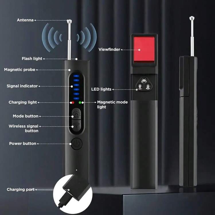 Hidden Camera Detectors, GPS Tracker Detector, Find Wireless Eavesdropping Devices In Car, Bathroom, Office, Hotel, 25H Working Time - Black - View 6