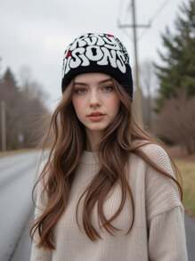 Warm Knitted Beanie Hat, Y2K Style, Acrylic Letter Design Unisex Cap For Men & Women, Autumn/Winter Casual Streetwear