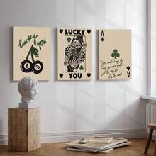 1pc Vintage Aesthetic Lucky 8 Ball Canvas Painting Posters Funny Green Black Ace Card Wall Art Prints Picture For Rome Decoration Optional Frame