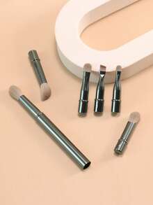 6pcs Mini Travel Makeup Brush Set With Transparent Storage Box - Multifunctional Makeup Kit, Includes Foundation Brush, Nylon Bristles, Metal Handles, Suitable For All Skin Types - Fragrance-Free Face Contour Brush, Concealer Brush, Eyeshadow Brush And Eyebrow Brush, Including Eyebrow Brush, Eyeshadow Brush, Spiral Brush, Etc. - Cadet Blue - View 5