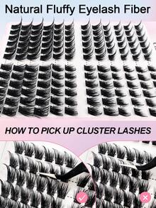 144片C型卷翘浓密狐狸眼睫毛簇，DIY睫毛嫁接，浓密猫眼睫毛簇，纤细睫毛簇，12-16mm簇状睫毛嫁接，睫毛簇，单根睫毛，假睫毛 - 黑色 - 查看 6