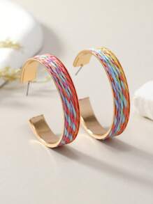 1 Pair Bohemian Style Vacation Raffia Handwoven Minimalist Multi-Color Hoop Earrings, Suitable For Daily Wear