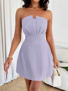 Vestido de tubo elegante y de unicolor para mujeres - Morado - Ver 4