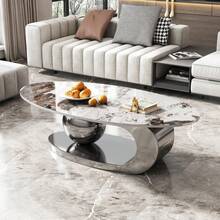 51 Inches Oval Faux Marble Coffee Table For Living Room With Stainless Steel Base - 銀色 - 查看 2