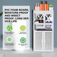 Lucn Skeleton Carving Double Door Bathroom Cabinet, Hollow Carved 2-Door Wood-Plastic Shelf Cupboard Cabinet PVC Bedroom Storage Unit Freestanding Waterproof For Bedroom, Kitchen, Hallway, Closet, Washroom, Office, Parlor, Etc., Size: 40*25*90 CM, White, Modern And Elegant Style - 白色 - 查看 3