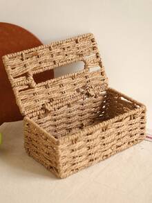 1 件编织纸巾盒架，带盖矩形纸巾盒，藤条编织纸巾盒架，波西米亚风格装饰编织纸巾盒架，适用于浴室、卧室、架子、客厅，手工编织带盖纸巾盒，内衬，纸巾收纳盒，适合家庭、餐厅、酒店，现代简约设计，适用于办公室