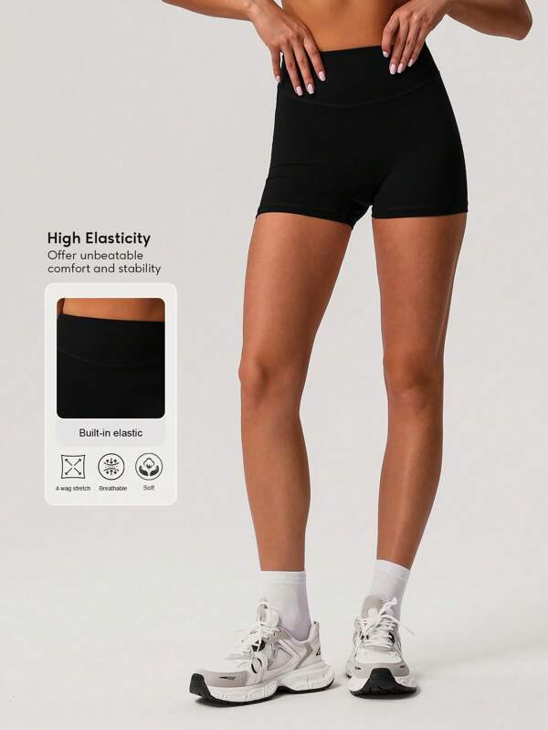 Sodalemon Women Fitness No Front Seam Casual Lift Buttocks Light Weight EU Size ShortsSolid Color Yoga Running Sport Shorts