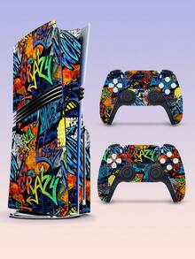 Juego de 4 piezas de piel de vinilo con estilo de graffiti para consola y controlador de juegos DISC Pro - Resistente a los arañazos, impermeable, a prueba de polvo - Envoltura de adhesivo con tema dinámico de graffiti de juegos genial - Multicolor - Ver 15