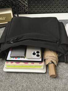 Men's Casual Versatile Simple Large Capacity Shoulder Bag Shopping Bag Canvas Tote Bag Laptop Bag Laptop Case - Black - View 6