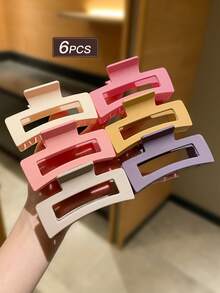 6件暖色时尚简约方形发夹发爪，适合日常发型，礼物发饰 - 彩色 - 查看 1