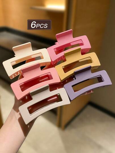 6件暖色时尚简约方形发夹发爪，适合日常发型，礼物发饰