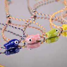 Pulsera de cerámica con pez multicolor y cordón, estilo bohemio, ideal para muñeca y tobillo
