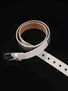 1pc Unisex Solid Color Punk Waist Belt With Shiny Rhinestone Decoration, Fashionable Rock Style - White - View 4