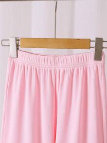 2pcs/Set Girls Summer New Fashion Casual Solid Color Short Sleeve Blouse And Long Pants, Versatile Leisure Outfit - Pink - View 5