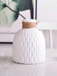 1个北欧风波浪形塑料花瓶，菠萝图案陶瓷花盆，新款中式客厅家居装饰，简约鲜花盆栽配麻绳装饰 - 彩色 - 查看 5