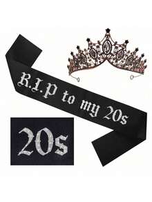 1 件 R.I.P 致我的 20 多岁绶带，带黑色皇冠，致我的 20 多岁生日绶带，适合 30 岁生日，适合青年 30 岁装饰生日舞会角色扮演派对、圣诞节 - 黑色 - 查看 4