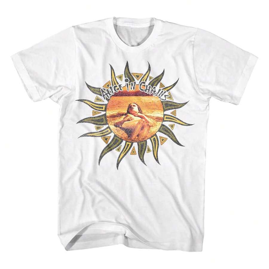 Alice In Chains T Shirt Sun Mens Adult Short Sleeve T Shirts 90s Music Vintage Style Graphic Tees Man's Essential Cotton Tee Collection - Airy Short-Sleeve Crewneck In Timeless Hues - 白色 - 查看 1