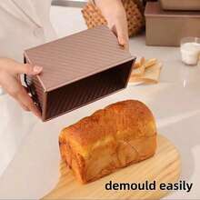 1pc 22 X 12 X 11cm Gold Non-Stick Bread Toast Loaf Pan, Kitchen Bakeware, Rectangular Bread Baking Tray With Wavy Lid And Vent Holes, Household Baking Tool - Gold - View 8