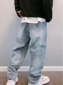 Men's Straight Classic Washed Denim Jeans, Casual Fashion Slim Fit Trousers, Black