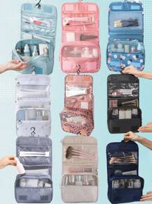 1个带挂钩的大型防水旅行洗漱包，可折叠手提包，适用于化妆品、剃须刀和个人护理用品，适合女士、大学生和男士。适合女孩的完美礼物，可装口红、刷子、护肤品、手机、硬币、小物件，适合居家、礼品、度假和节日万圣节圣诞节多功能用途，波西米亚风情 - 彩色 - 查看 2