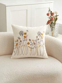 1pc Floral Embroidery Decorative Cushion Cover, Home Decor For Living Room - Multicolor - View 18