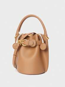 High-End Large Capacity Bucket Bag - SS Designer Leather, Versatile Crossbody/Shoulder - Beige - View 3