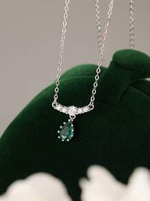 1 szt. Elegancki naszyjnik z zawieszką ze srebra S925 w stylu vintage z luksusowym szmaragdem dla kobiet, odpowiedni do codziennego noszenia, na imprezę, prezent urodzinowy