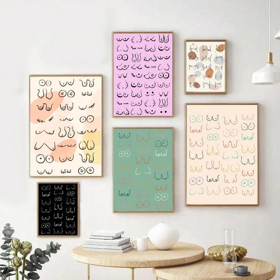 Boobs Art Print Posters And Prints Canvas Printing Wall Art Picture For Living Room Home Decor Gifts Optional Frame ,Wall Art With Frame - Multicolor - View 1