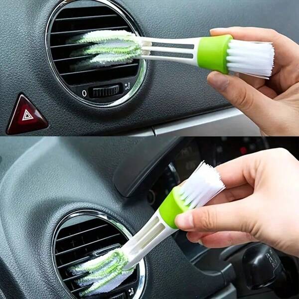 1pcsWhite And Green, 17cm 4.5cm 2.5cm Dual Head Mini Dustproof Louver Cleaner, Car Ventilation Brush, Window Louver Brush, Handheld Magic Dust Collector, Suitable For Household Car Office Cleaning Brush And Dust Collector