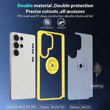 隐藏式磁吸指环支架系列，适用于 Apple 16 Pro Max、11/12/13/14/15/16 Pro Max、S25/S22/S23/S24+、UA04/A05/A14/A15/A24/A25/A34/A54S、OPPO、VIVO、Redmi 13C+、Moto G、Redmi NOTE 13C/12/11 PRO，享受手机壳防水防震防摔防刮 - 黃色 - 查看 2