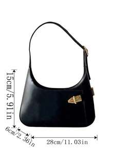 纯色 PU 皮革材质 小众设计腋下包 优雅百搭 工作/通勤单肩手提包 黑色 - 黑色 - 查看 8