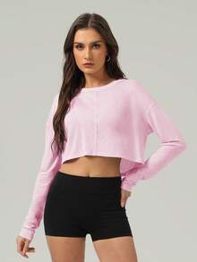 GOSOUER Women's Summer Backless Crossover Design Cropped Loose Fit Long Sleeve Casual Yoga Cover Up