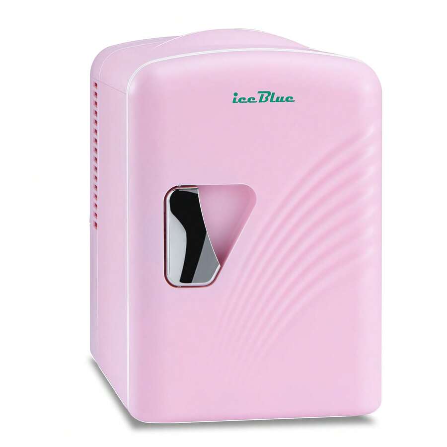 iceBlue 4L Deluxe Portable Mini Fridge - Skincare Fridge With Heating And Refrigeration Functions That Can Hold Up To Six 12-Ounce Cans, Available In Pink And White.