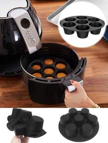 蛋糕海绵硅胶模具、7杯烘焙纸杯蛋糕不粘锅、空气炸锅、烘焙不粘锅、煎饼烘焙模具、烘焙模具、空气炸锅配件 - 彩色 - 查看 1