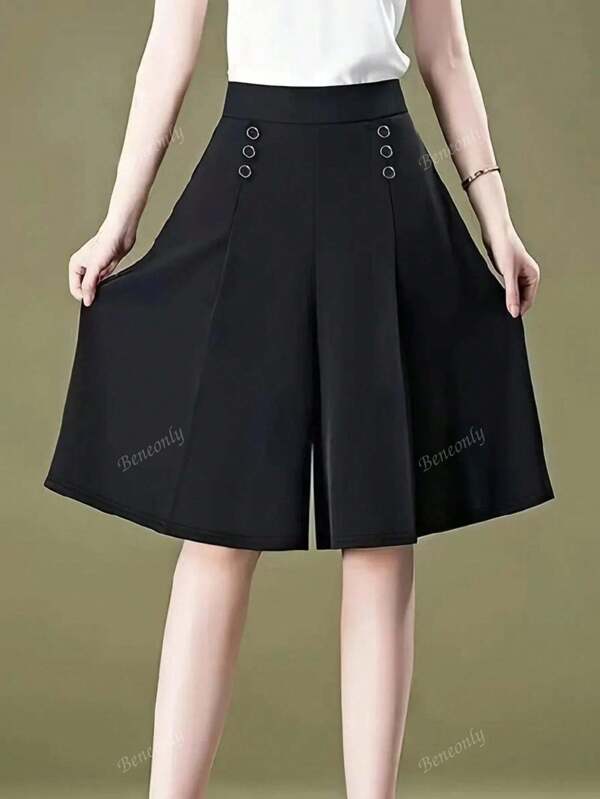 A-Line Black Double-Breasted Design Fashion Wide-Leg Pants