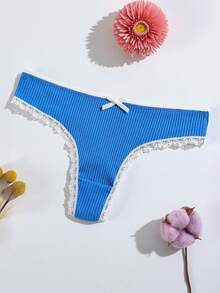 5 件套女士蝴蝶结蕾丝边内裤套装，含丁字裤 - 彩色 - 查看 7