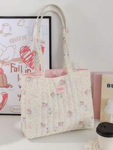 1 件可爱猫咪蝴蝶结设计单肩包带零钱包吊坠绗缝条纹托特包单肩包花卉托特包短途旅行单肩包旅行购物袋带可拆卸零钱包适合少女女士大学生非常适合大学、户外、旅行、郊游，女士可爱蝴蝶结包 - 彩色 - 查看 13